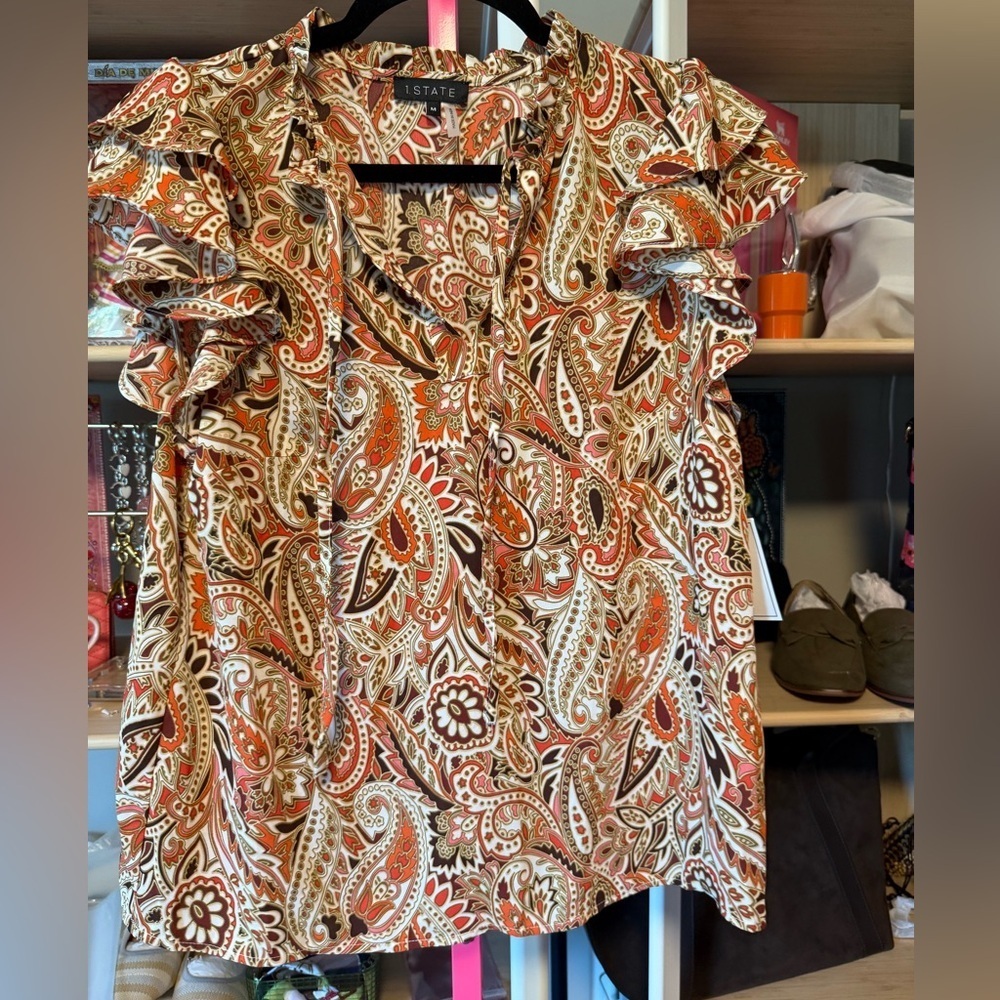 1.STATE Flutter Sleeve Paisley Blouse – Size Medium (NWT)